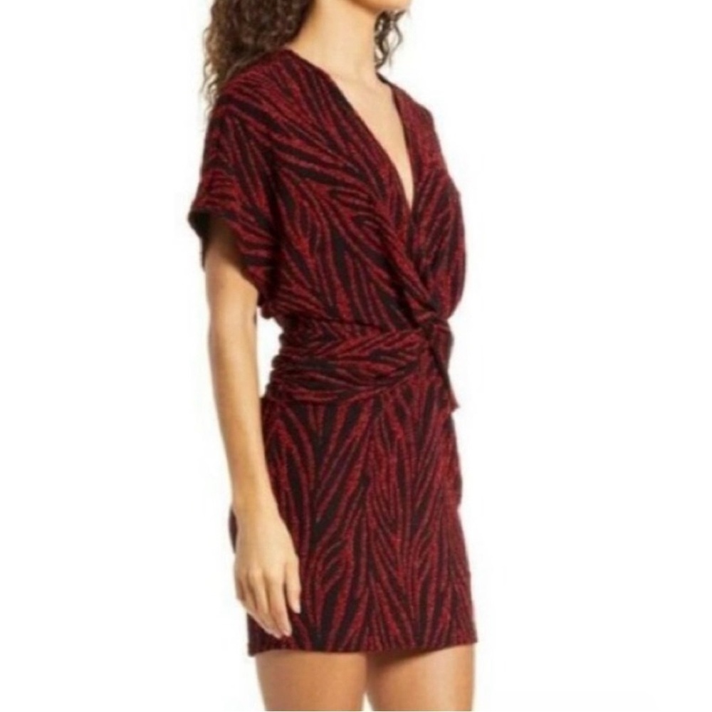 Saylor Soumin Ruby Red Sparkling Metallic Zebra Print Dress Sz. M NWT! - Picture 2 of 11